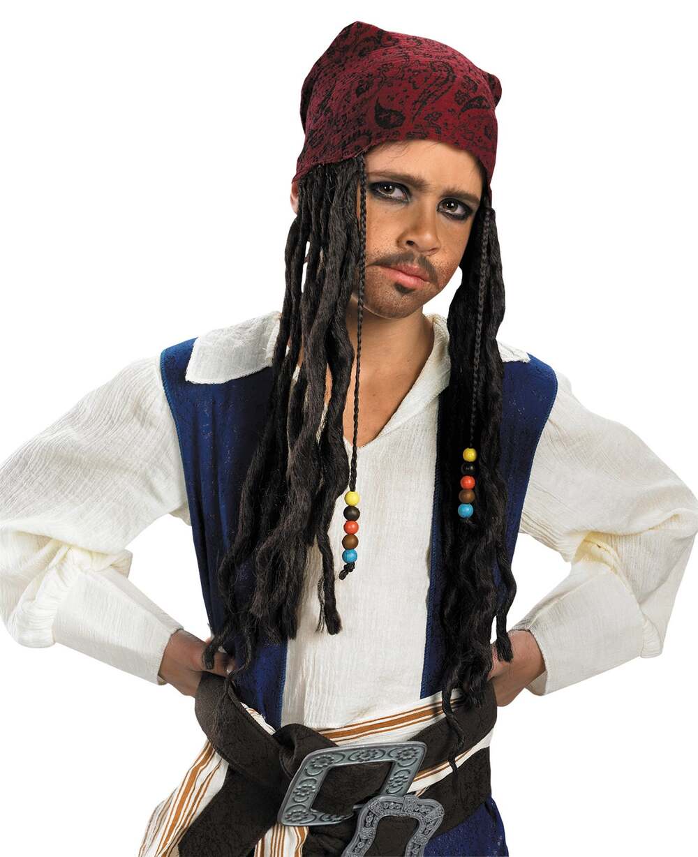 KIDS JACK SPARROW BANDANA HEADBAND WIG HALLOWEEN COSTUME DRESS PRE USED